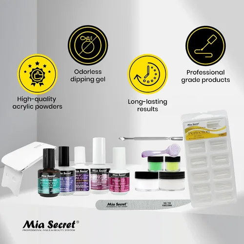 Miniatura 5 de Mia Secret Kit de uñas en polvo de inmersión de 14 piezas, blanco, verde claro, amarillo neón