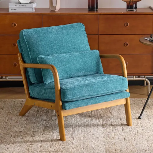 Miniatura 23 de Karl home Silla de acento moderna de mediados de siglo con cojín, tapizada en tela de lino, silla de salón con brazo, estructura sólida de madera
