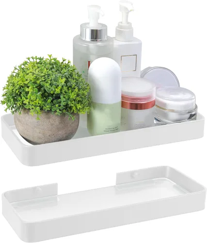 Miniatura 10 de Z metnal Estantes pequeños de vidrio para baño, estante flotante de pared blanco, mini montado en la pared
