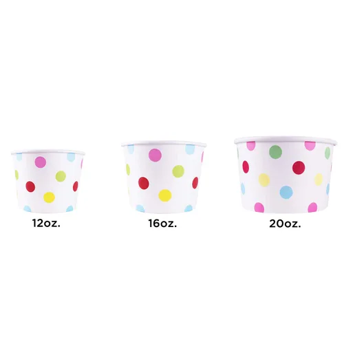 Miniatura 7 de Karat Copas de papel para helado y tazones de sopa para alimentos calientes y fríos, ideales para sopa, helado, gelato, yogur y aperitivos, lunares