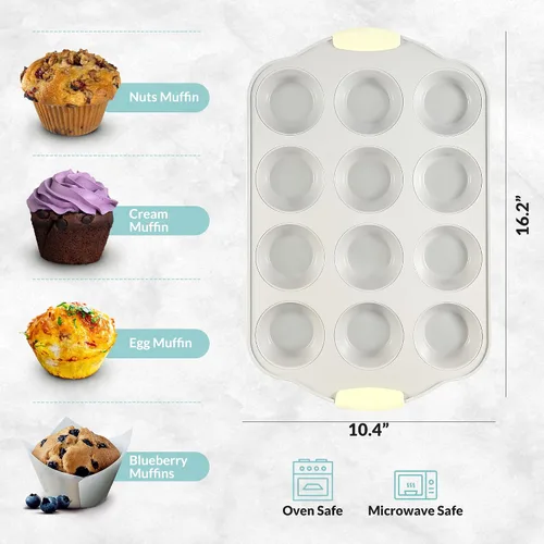 Miniatura 4 de Boxiki Kitchen Molde de acero antiadherente para magdalenas de 6 tazas con asas de silicona y forros reutilizables, perfecto para hornear magdalenas