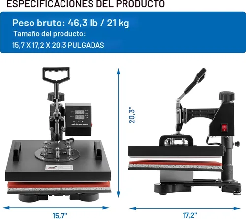 Miniatura 7 de TOPDEEP Máquina de prensa de calor 5 en 1, prensa de calor de 15 x 15 pulgadas, máquina de prensado de camisetas, diseño deslizante, máquina