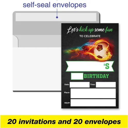Miniatura 3 de VAHATAN Invitaciones de fiesta de cumpleaños de fútbol para niños, tarjetas de invitaciones de cumpleaños de fútbol, 20 paquetes, vamos a preparar