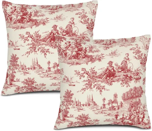 Miniatura 14 de Blue Toile - Juego de 2 fundas de almohada estilo rústico francés, fundas de almohada vintage de 18 x 18 pulgadas, para sofá, sala de estar