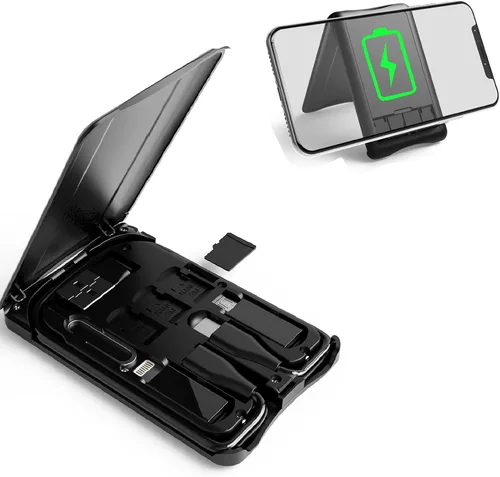 Caja de cable de datos con cargador inalámbrico, convertidor de cable de carga multitipo, adaptador de cargador inalámbrico multifunción, lector de