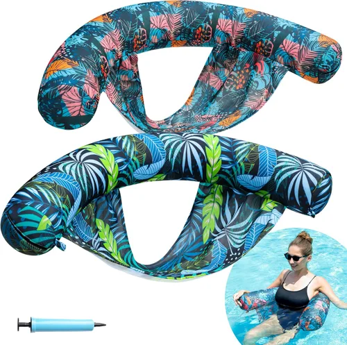 Miniatura 7 de FindUWill Inflatable Pool Floats Chairs, 2-Pack Comfortable Fabric Covered Pool Chairs with Sling, Stable Swimming Noodles Seats for Adults, Summer
