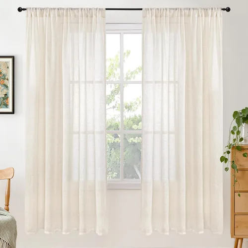 Miniatura 131 de BGment Cortinas de lino café de 30 pulgadas de largo para ventana pequeña, cortinas de media ventana beige semitransparentes ligeras con bolsillo
