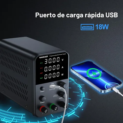 Miniatura 5 de Fuente de alimentación de CC variable, fuente de alimentación de banco con perilla de ajuste del codificador, botón de activación/desactivación