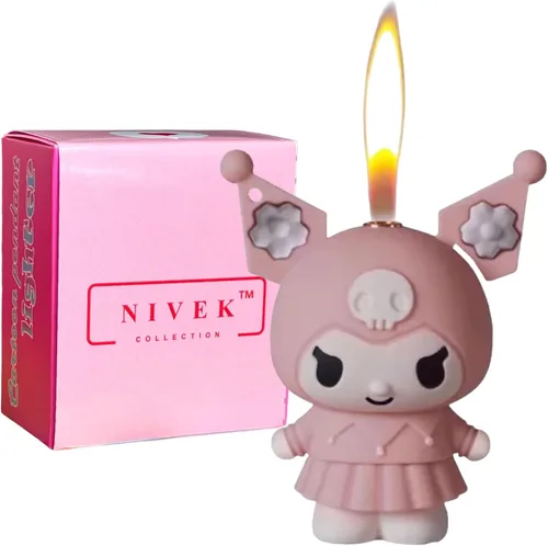 Miniatura 10 de NIVEK Kuromi Y2K Encendedor Llama 3D Llavero Japonés Jester Personaje Kawaii Encendedores Frescos Recargables (corbata rosa)