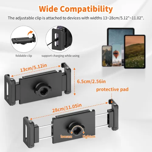 Miniatura 11 de XXZU Trípode de pie de 72 pulgadas para tablet, soporte para tablet con cabeza de bola de 360°, soporte de piso ajustable en altura con funda