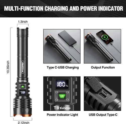 Miniatura 4 de Wdtpro Linternas LED Recargables de Alto Lúmenes, Linterna Recargable Súper Brillante de 90,000LM con Pantalla LCD, 5 Modos e Impermeable Potente