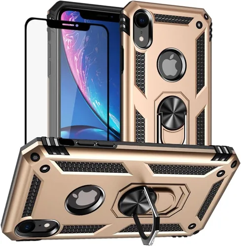 Miniatura 7 de Yiakeng Funda para iPhone XR, iPhone XR con protector de pantalla, fundas protectoras de grado militar con anillo para iPhone XR (negro)