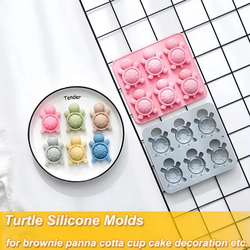 Miniatura 7 de Paquete de 2 moldes de chocolate con 6 cavidades de silicona de tortuga para pasteles, gomitas, gelatina, cubitos de hielo, decoración de pasteles