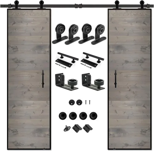 Miniatura 11 de S&Z tophand Puerta de granero marrón de 20 pulgadas x 84 pulgadas con kit de herramientas corredizas de 5 pies, estilo moderno, requiere montaje