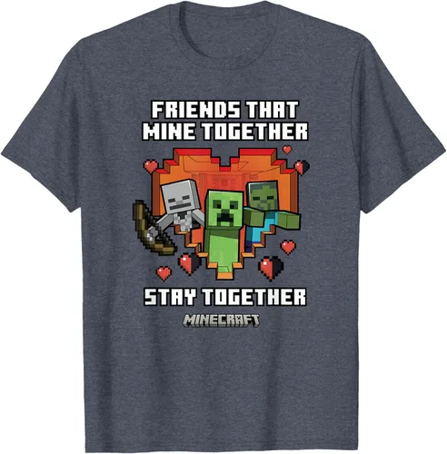 Miniatura 32 de Minecraft Camiseta de San Valentín Friends That Mine Together Mobs, Negro