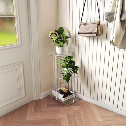 Miniatura 6 de Eglaf - Mesa auxiliar redonda de acrílico, mesa auxiliar de 3 niveles, mesita de noche Clear Nightstand Small Accent Entryway Table, for Living