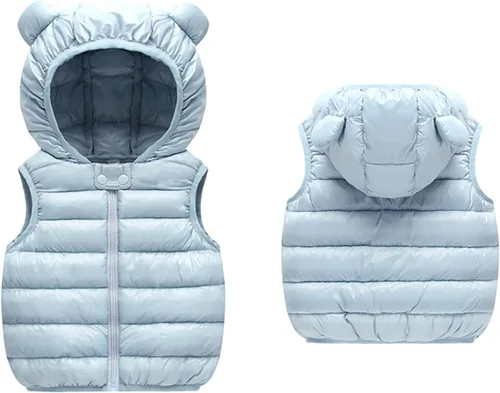 Miniatura 13 de Chaleco sin mangas de invierno para bebé, con cremallera sólida, con capucha y orejas de oso, chaqueta para niños y niñas