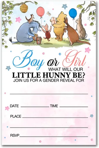 Miniatura 5 de brayqu Winnie the Pooh Girl - Invitaciones para fiesta de baby shower, color rosa (20 tarjetas con sobres)