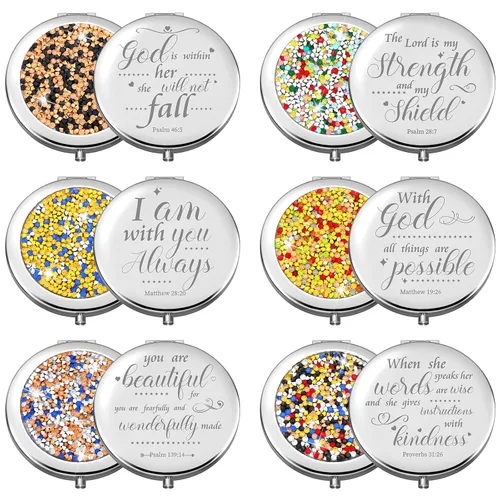 Miniatura 7 de Thyle 12 piezas de espejo compacto a granel, espejo de bolsillo cristiano para confirmación católica VBS para mujeres, versículo bíblico, cartera