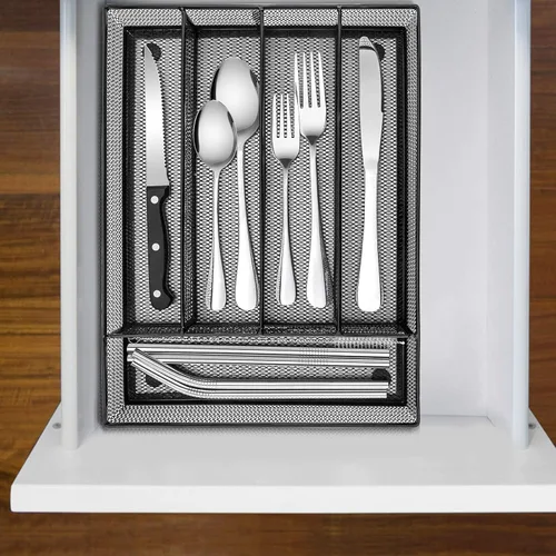 Miniatura 3 de E-far - Juego de cubiertos de 31 piezas de acero inoxidable para 4 personas con organizador de utensilios, incluye tenedores, cucharas, cuchillos