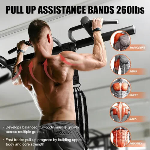 Miniatura 2 de Bandas de asistencia para gimnasio en casa, 4 bandas de resistencia ajustables para dominadas y entrenamiento de fuerza, con reposapiés, correa