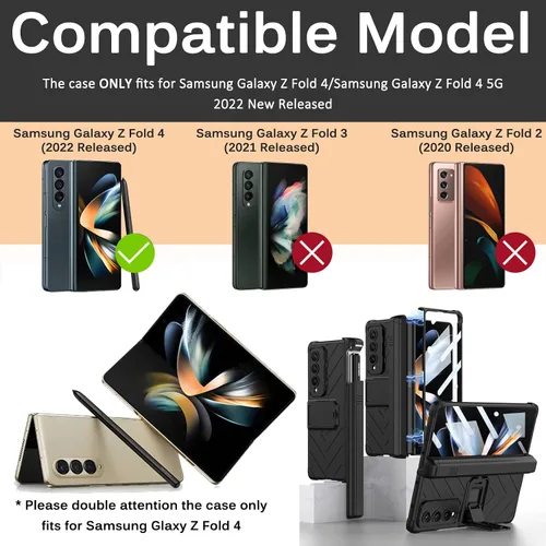 Miniatura 2 de Miimall Funda compatible con Samsung Galaxy Z Fold 4 con soporte para bolígrafo, protector de pantalla de vidrio templado integrado + función atril