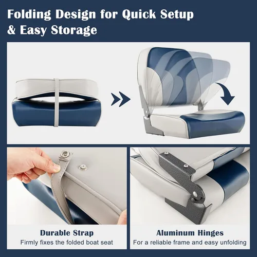 Miniatura 5 de Goplus Asientos para barco con respaldo bajo/alto, asiento plegable para barco con tornillos de acero inoxidable y bisagras de aluminio, acolchado