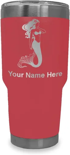 Miniatura 40 de LaserGram Vaso aislado al vacío de 20 onzas, sirena, grabado personalizado incluido (negro)