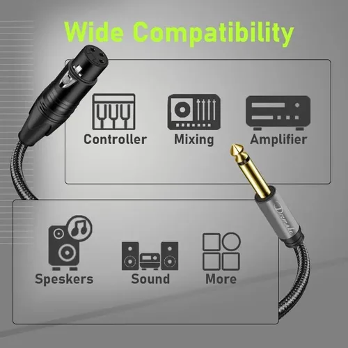 Miniatura 5 de Paquete de 2 cables de micrófono de interconexión TS mono de 3 pines hembra a 1/4 de pulgada (Jack 0.250 in), cable de micrófono TS de interconexión