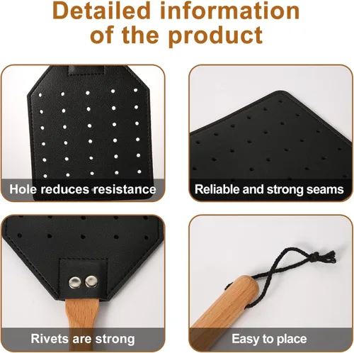 Miniatura 3 de KINBOM Matamoscas de cuero, manual resistente con mango de madera largo, matamoscas duradero, matamoscas de avispas para interiores y exteriores