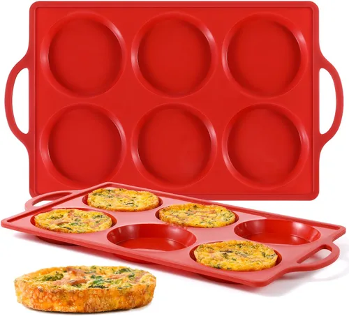 Miniatura 15 de CAKETIME Molde para huevos de silicona con marco reforzado de metal de 3 pulgadas para sándwiches de desayuno, molde redondo de silicona