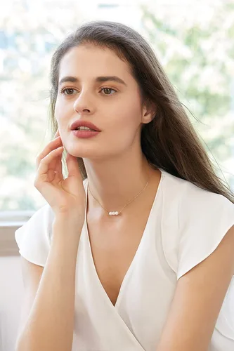 Miniatura 4 de Wunionup - Collar simple con perla pequeña - Gargantilla con pequeña perla piedra natal de junio para mujer, resistente