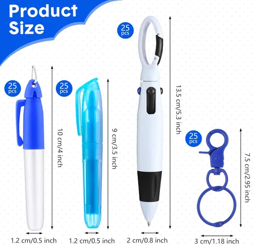 Miniatura 2 de Sherr 25 juegos de bolígrafos retráctiles para enfermeras con mini resaltador, marcador permanente, llavero, clip para porta credenciales