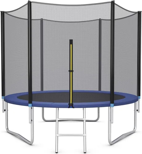 GYMAX - Trampolín recreativo de 8, 10, 12, 14, 15 y 16 pies, con red de seguridad y escalera, certificado por ASTM, trampolín para exteriores para