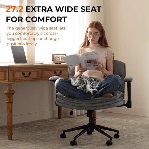 Miniatura 4 de Dowinx Silla Criss Cross con Brazos Abatibles Ajustables y Ruedas, Cómodo Sillón Ergonómico de Escritorio de Oficina con Cojines de 3 Capas, Silla