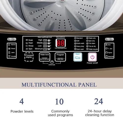 Miniatura 6 de KRIB BLING Lavadora completamente automática con pantalla LED, bomba de drenaje portátil de 17.7 libras, 10 programas y 8 niveles de agua Dorado
