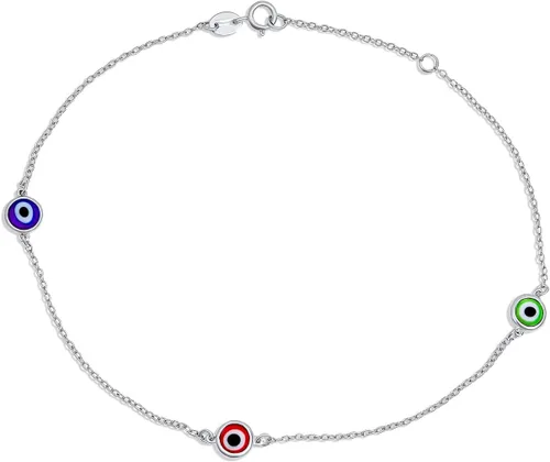 Amuleto de protección minimalista delicado doble fila azul aguamarina multicolor ojo malvado tobillera tobillera para mujeres adolescentes plata de