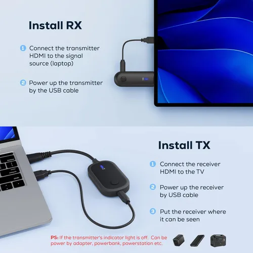Miniatura 4 de Transmisor y receptor HDMI inalámbrico 4K, extensor de 165 pies/50 M, adaptador de banda dual de 2.4G/5G, entrada de decodificación 4K salida 2160P
