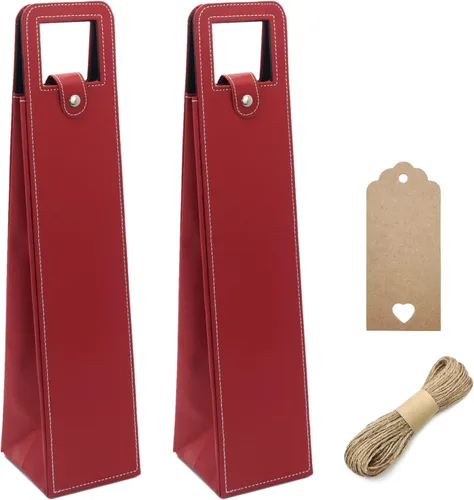 Miniatura 8 de Paquete de 2 bolsas de cuero para botellas de cerveza de champán, bolsas de regalo para degustación de vinos, Navidad, boda, viajes, cumpleaños