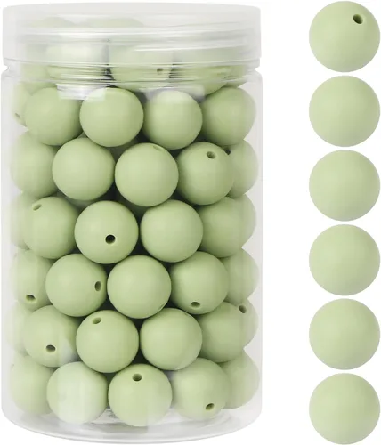 Miniatura 23 de EVERMARKET - 110 cuentas focales de silicona, cuentas de silicona de 0.59 pulgadas para hacer llaveros, cuentas redondas de silicona a granel