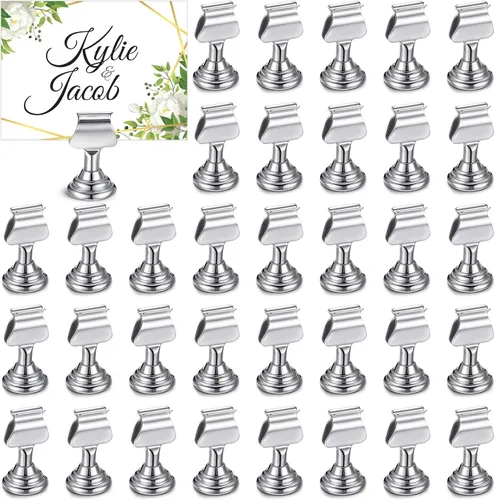 Miniatura 9 de Kathfly 24 soportes para números de mesa de boda de 1.7 pulgadas, de metal, color negro, mini tarjetero, soporte para letreros de mesa con clip