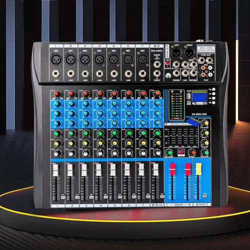 Mezclador en vivo negro, micfuns, mezclador de sonido estéreo profesional de 8 canales, Bluetooth USB, grabación de computadora, reproducción de