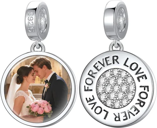 Miniatura 30 de Custom4U Photo Charms for Bracelets 925 Sterling Silver/Gold Plated Heart/Tree of Life/Round Charm Bead Personalized with Picture Custom