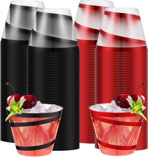 Miniatura 19 de Gejoy Tazas de plástico con borde en espiral de 9 onzas desechables, tazas de vino de plástico elegantes y transparentes, elegantes jarras de Oro
