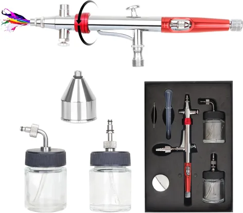 Miniatura 3 de Casubaris Bolígrafo de aerógrafo con cabezal de cepillo de aire giratorio, gravedad y alimentación de sifón lateral disponible, kit de aerógrafo