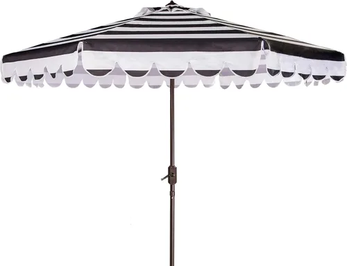 Miniatura 9 de SAFAVIEH Sombrilla de patio para exteriores, redonda, de 9 pies, colección Maui, rayas azul marino y blanco, manivela, inclinación con botón, Azul
