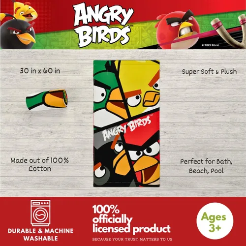 Miniatura 3 de Collectibles Angry Birds - Toalla de baño de algodón súper suave, 60 x 30 pulgadas, (producto 100% oficial) por Franco
