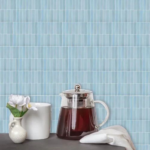 Azulejo azul para salpicaduras de 10 hojas, revestimiento 3D adhesivo para cocina, baño, azulejos de pared (12 x 12 pulgadas)