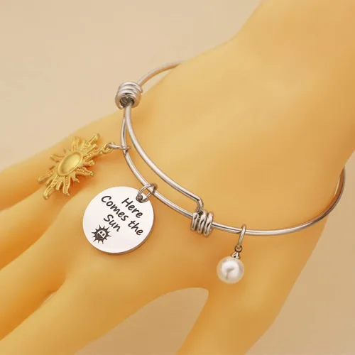 Miniatura 3 de SELOPU - Pulsera inspiradora de Beatles con letras de los Beatles Here Comes the Sun Beatles, regalo significativo para fanáticos leales