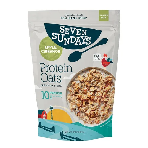 Miniatura 9 de Seven Sundays Avena proteica, manzana y canela, bolsa de 32 onzas (paquete de 4), avena sin gluten, 0.35 onzas de proteína reciclada, disfruta